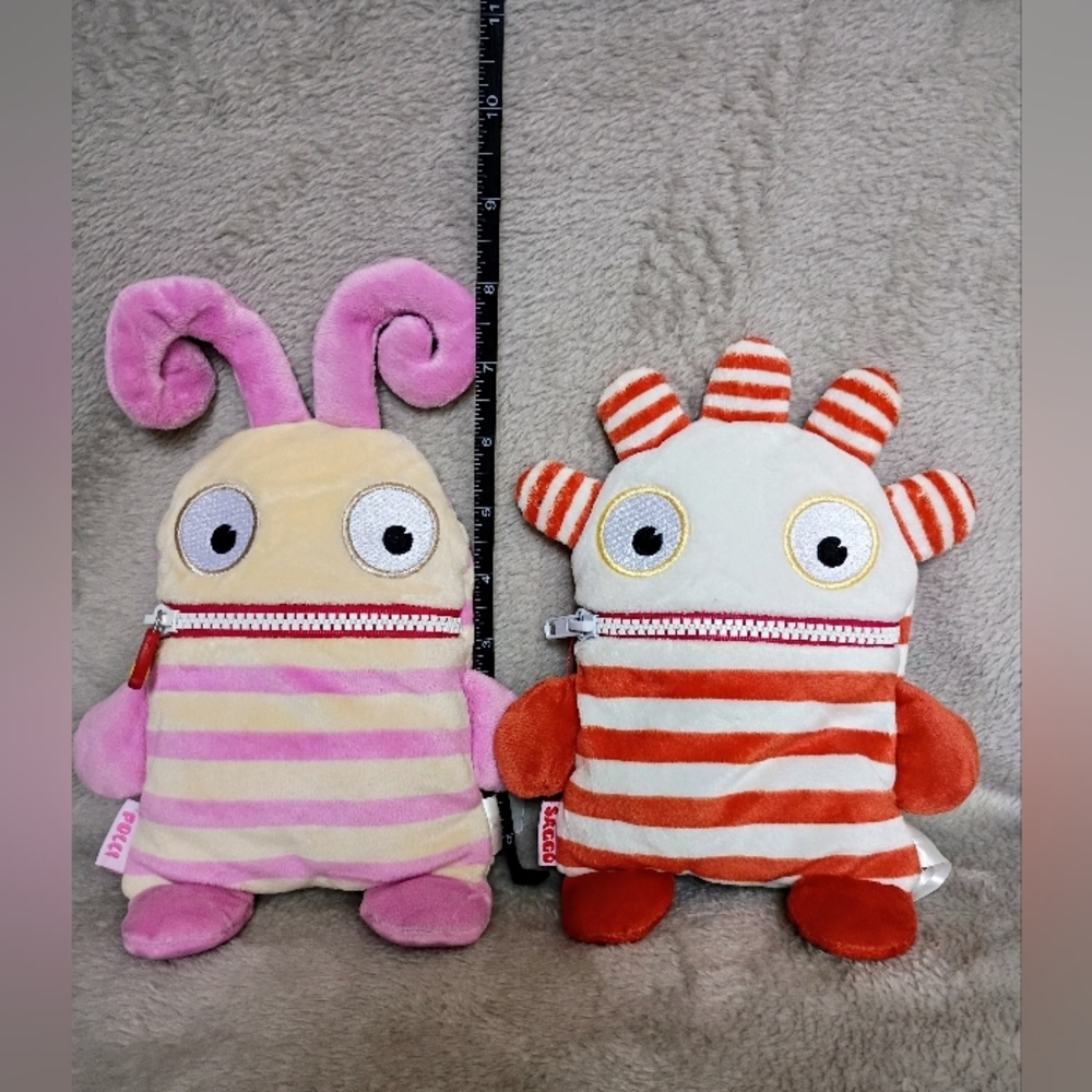 Striped Plush Worry Eater Duo - Pink and Orange. Sorgen Fresser